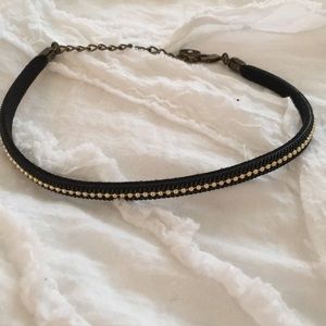Leather Choker black with gold beading adjustable